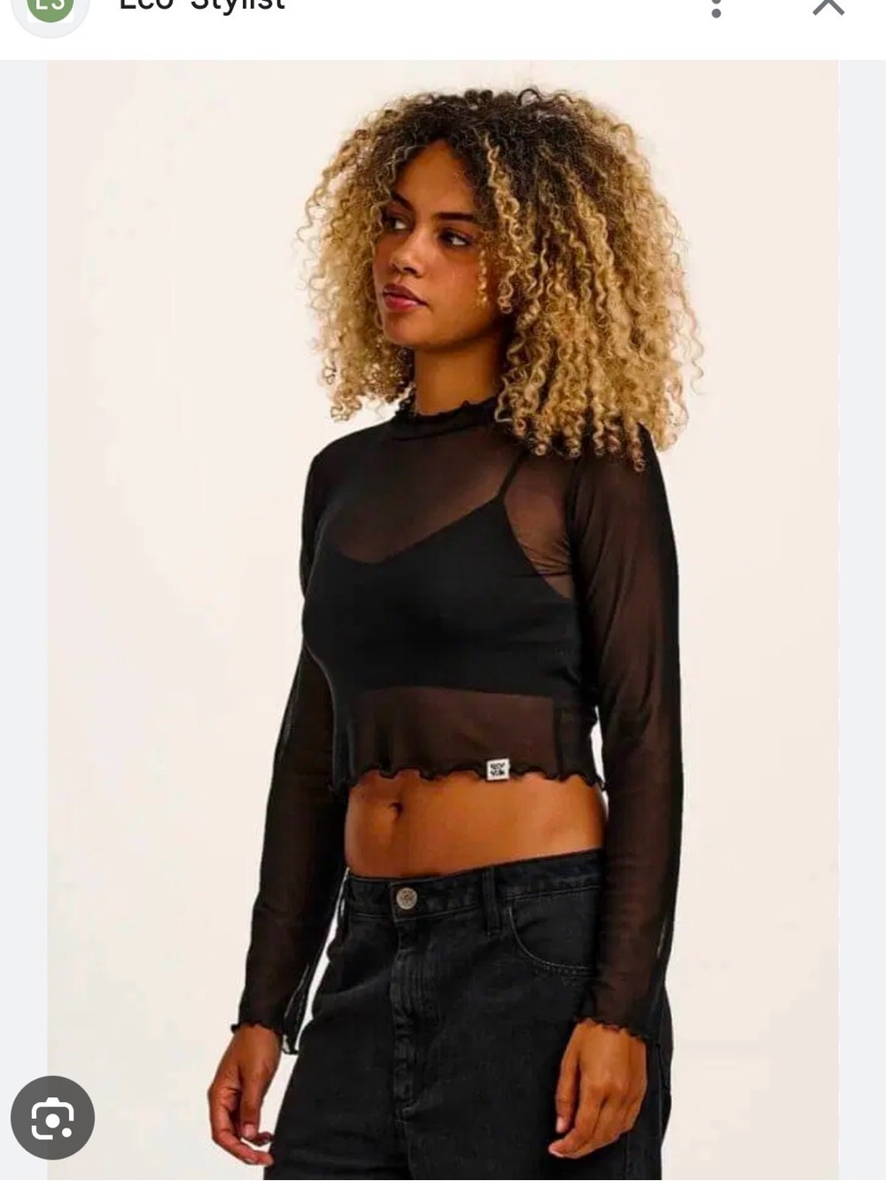 Lucy and Yak Perrie top size medium long sleeve black mesh top cropped